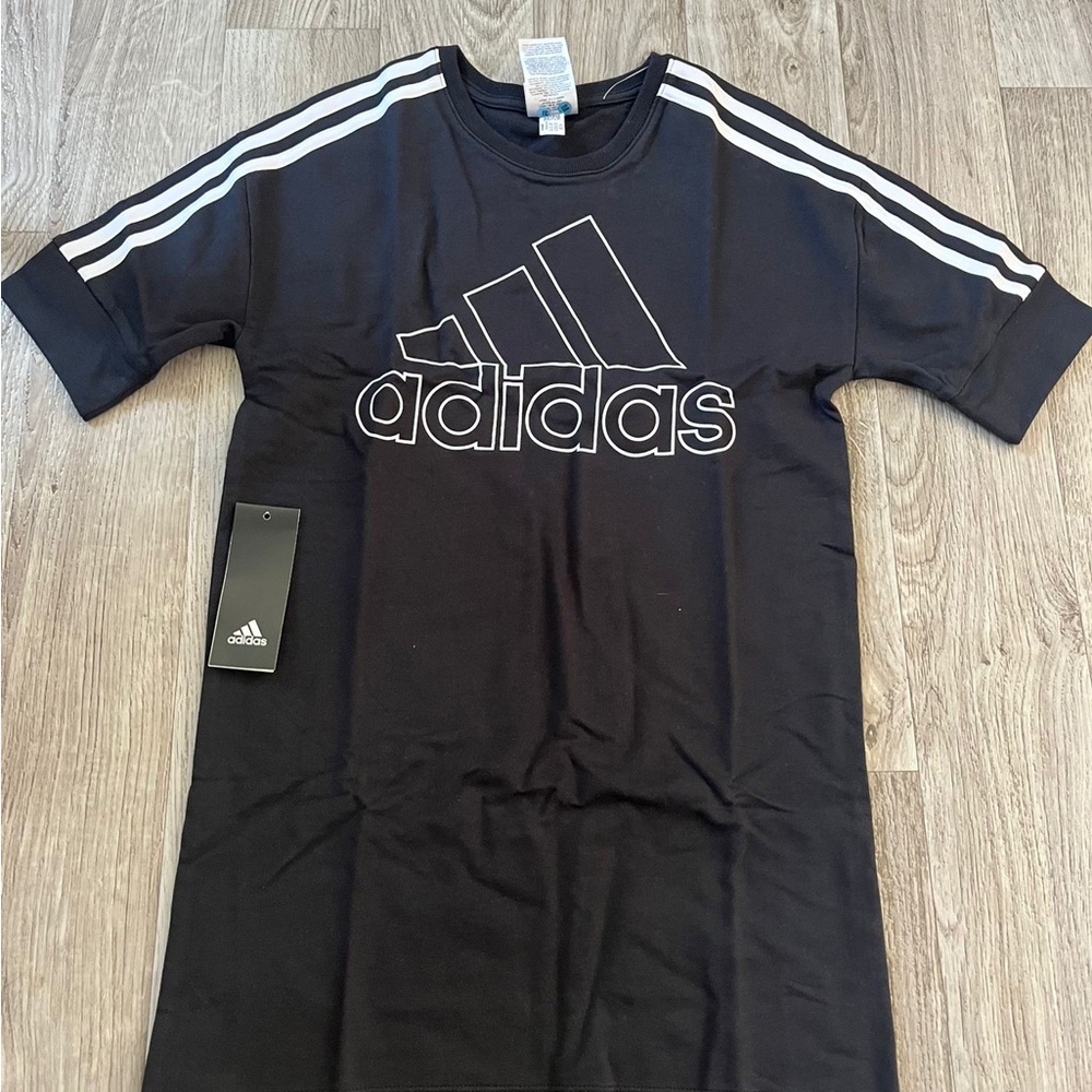 Adidas Black Tee with White Stripes